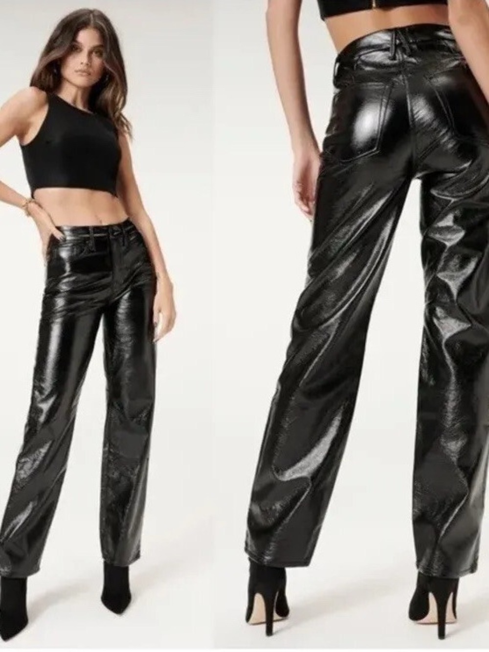 Good American Faux Patent Leather Straight Leg Pants Black Size 0/25 NWT